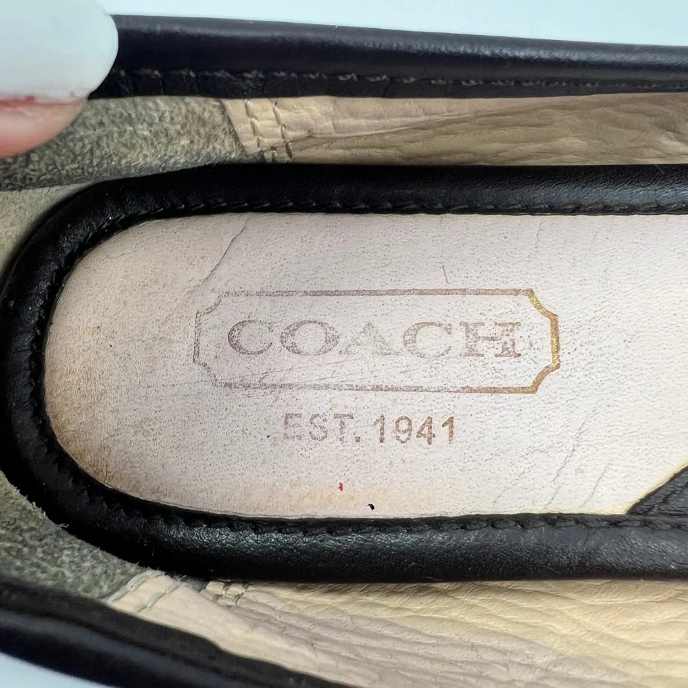 Y2K Coach Vintage Ballet Flats 7.5 Brown Monogram Lace Front Canvas Leather